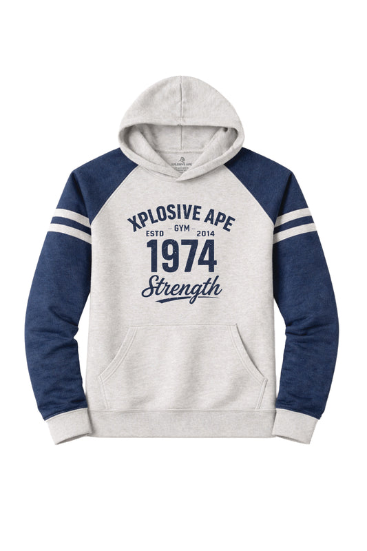 XAPE Heritage Script Raglan Hoodie - Oatmeal Heather/Indigo