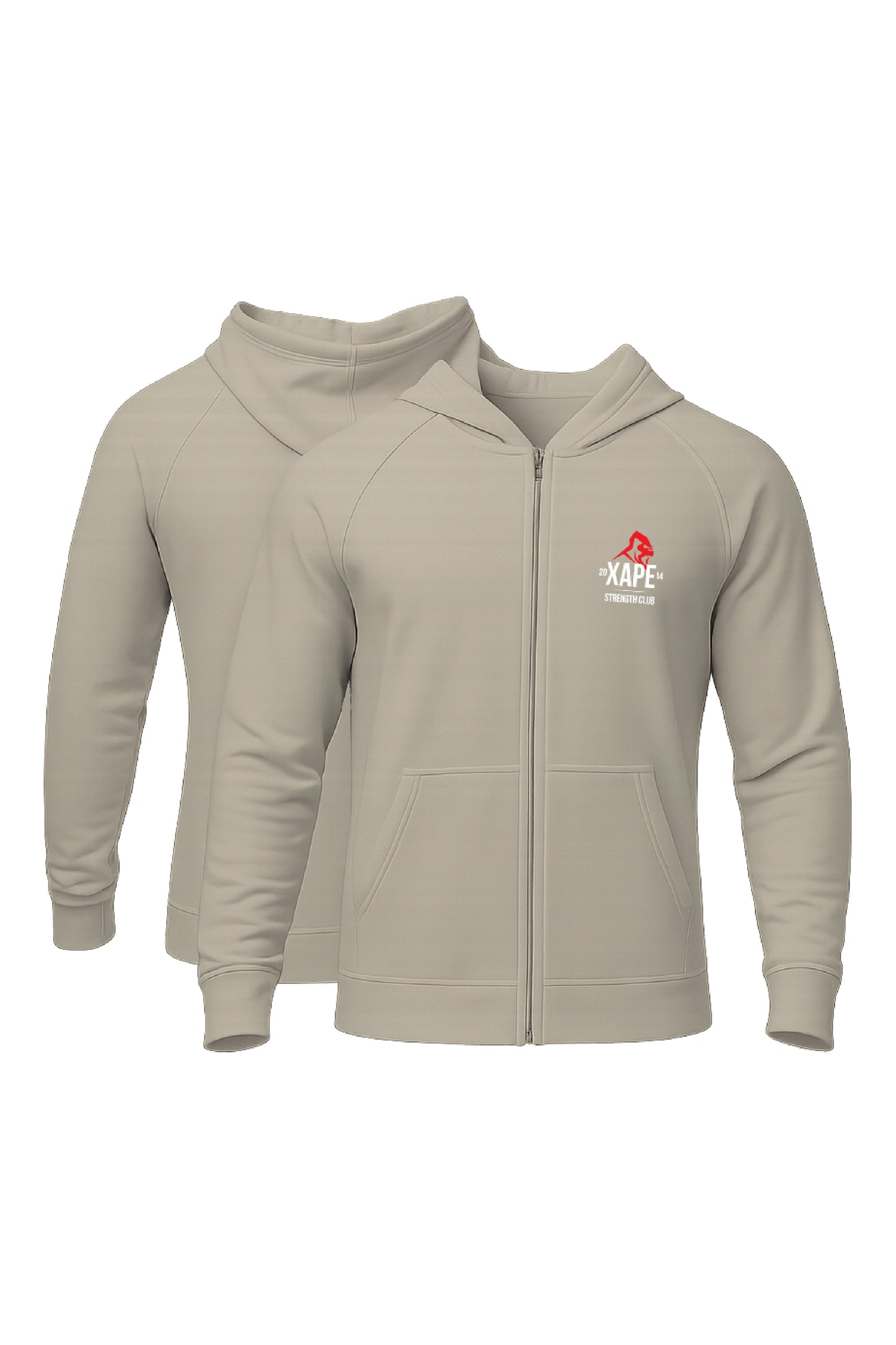 XAPE Classic Strength Logo Oversized Zip Hoodie - Stone